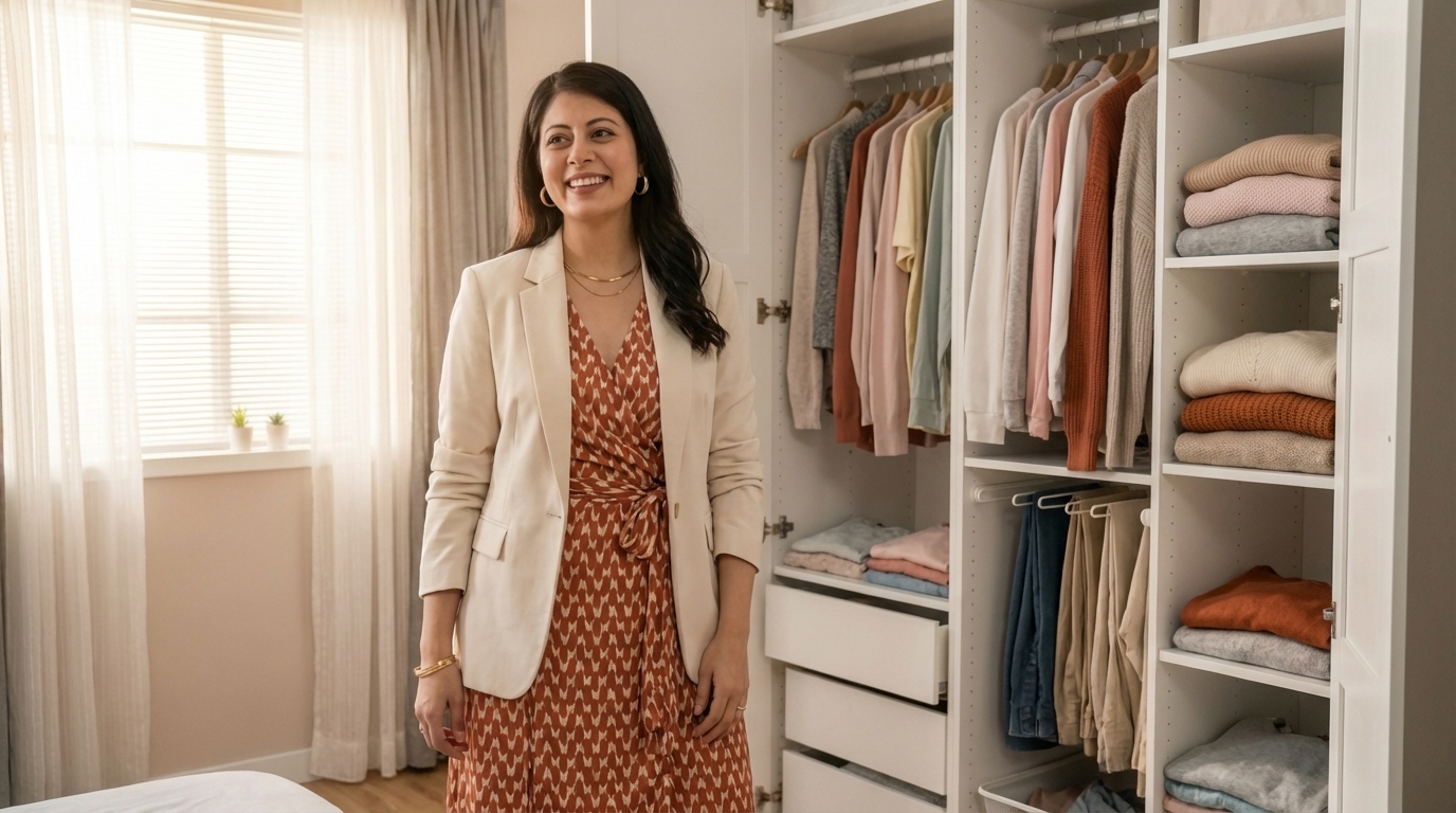 Woman confidently dressed and smiling